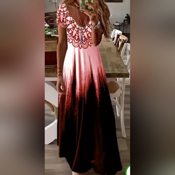 🌸 Boho Maxi Dress Festival Coverup Pink Red Tie Dye Ombre Beach L XL - Picture 6 of 16